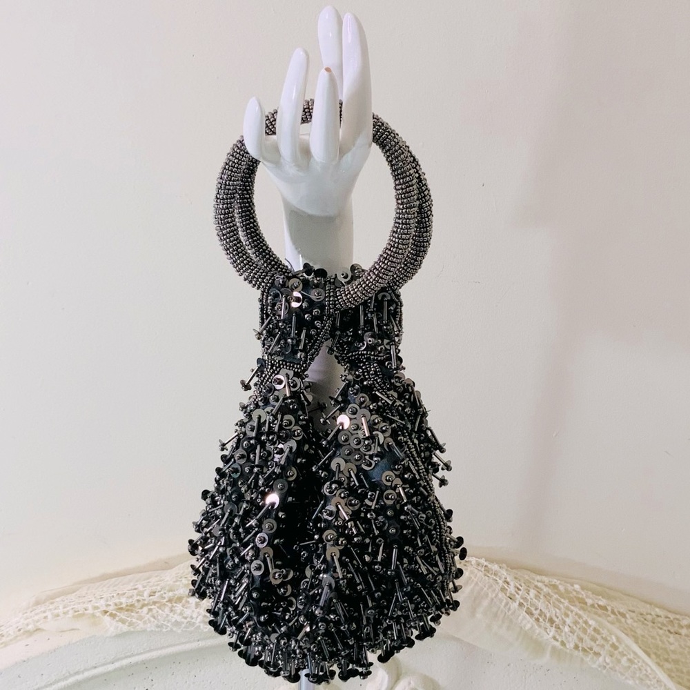 Sphere Beaded Top Handle Bag Wristlet